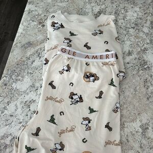 American Eagle Adult PJ’s with Western Snoopy Print - Cream